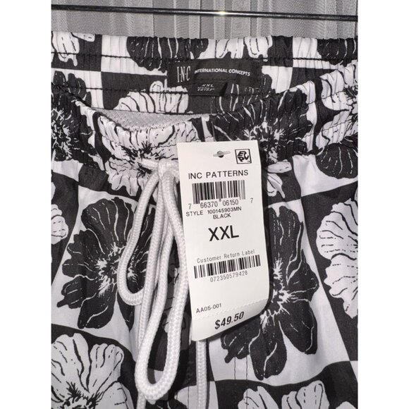 NWT Mens INC Floral Black & White Swim Trunks XXL Elastic Waist - Picture 3 of 4